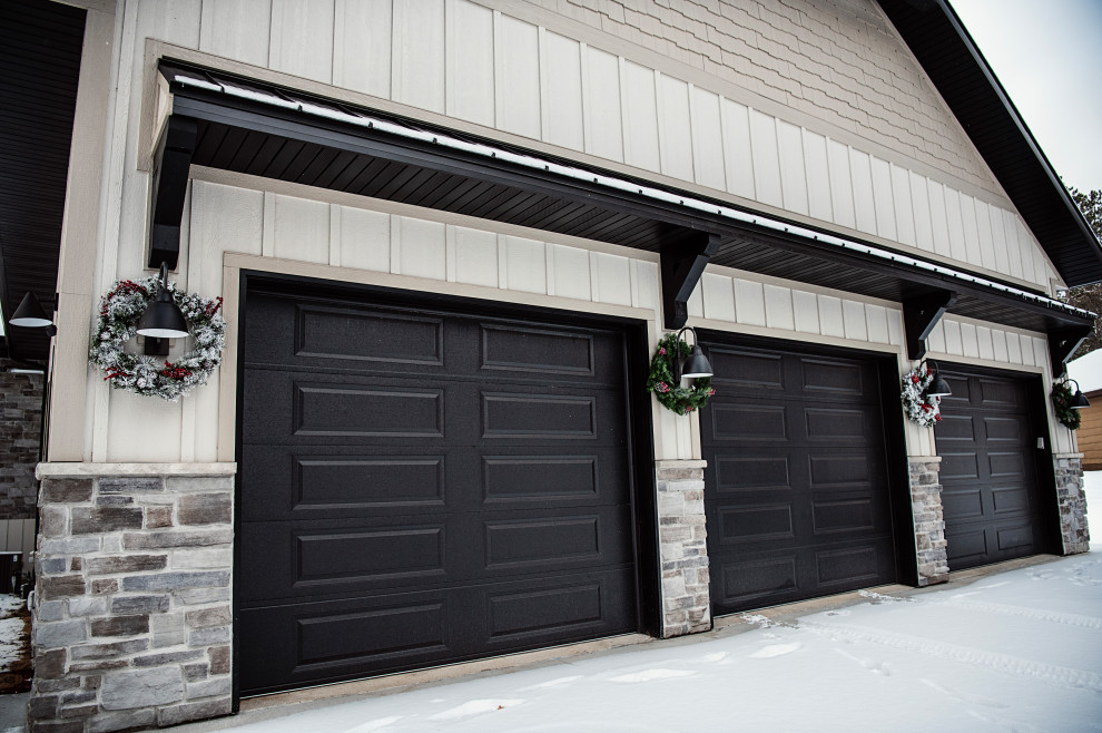 Mid-sized mountain style attached three-car garage photo