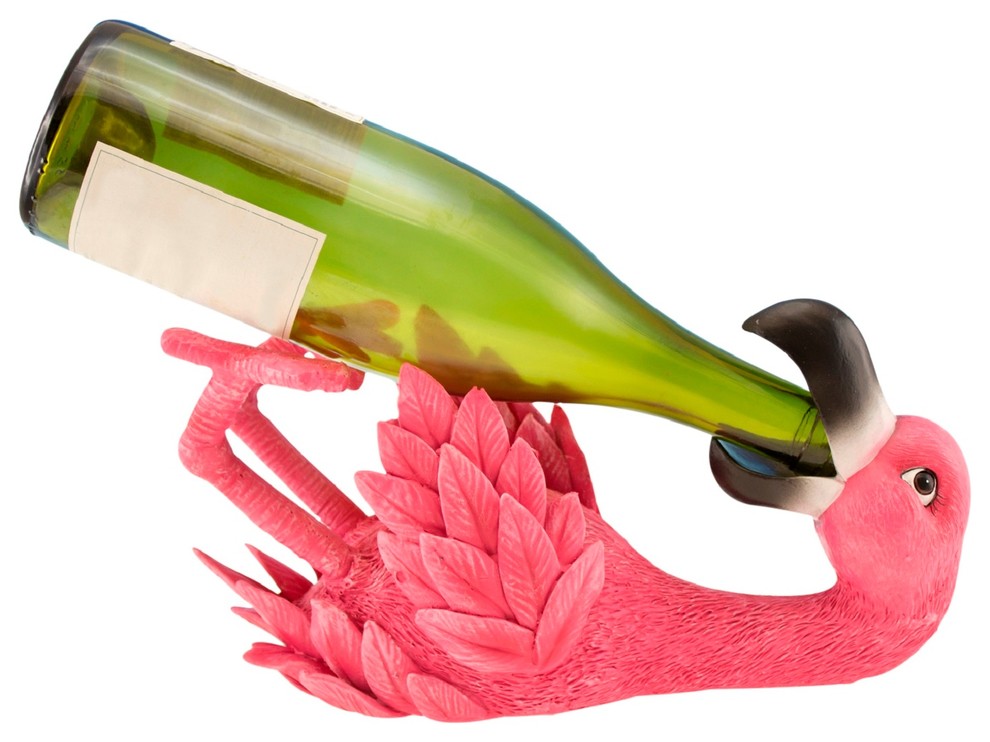 Beachcombers Funny Hot Pink Flamingo Wine Bottle Holder Resin Tabletop Decor