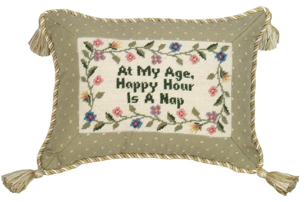 Throw Pillow At My Age 12x9 9x12 Olive Beige Green Poly Rayon Insert