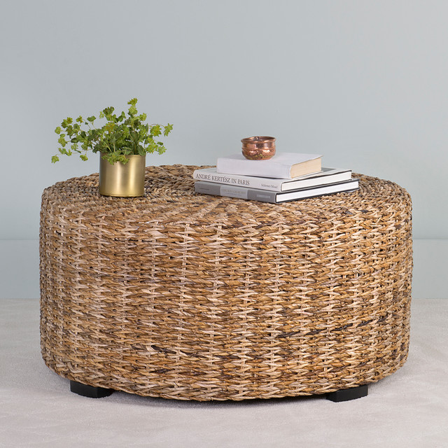 East At Main's Langdon Brown Round Abaca Coffee Table Tropical