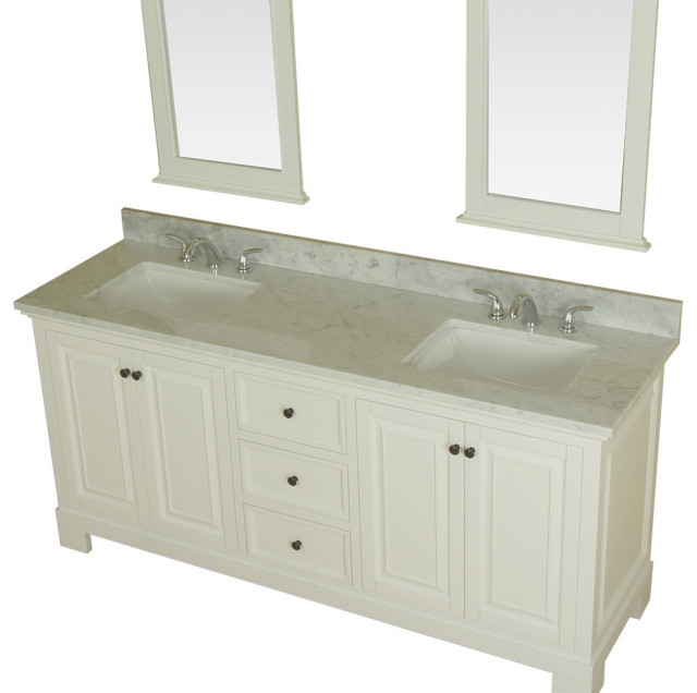 72 in Double Bathroom Vanity in White with Carrera Marble Top and No ...