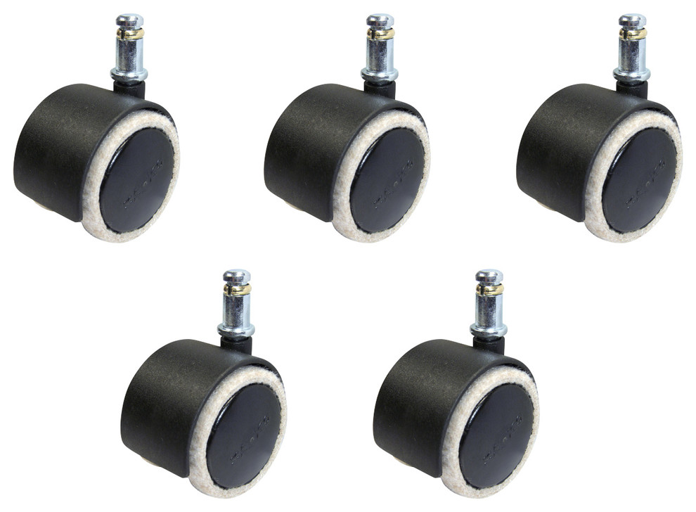 5 Pack Feltac Fusion DualWheel Casters With Fused Felt, Friction Grip