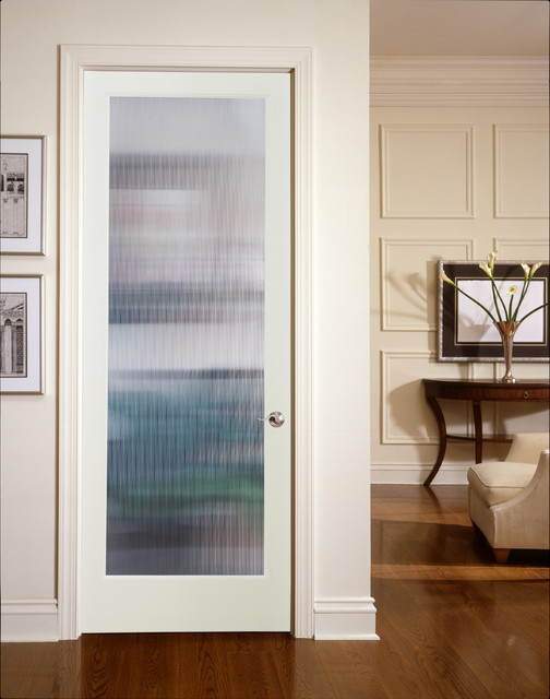Narrow Reed Decorative Glass Interior Door Traditional