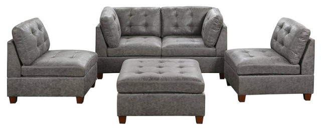 Alba 5 Piece Breathable Leatherette Modular Sofa Set, Gray