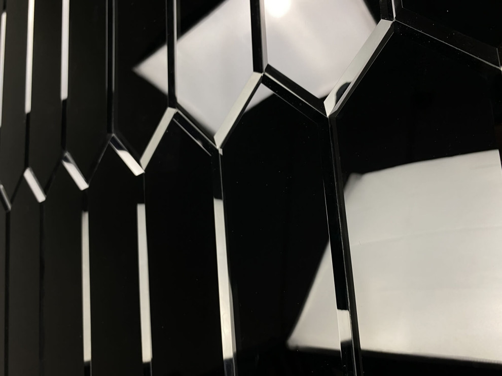 Black Diamond 4x12 in Glass Mirror Beveled Picket Tile-Peel & Stick