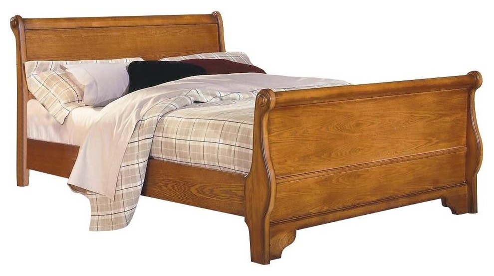 Haverhill Country Sleigh Eastern King Bed, Honey Oak Wood
