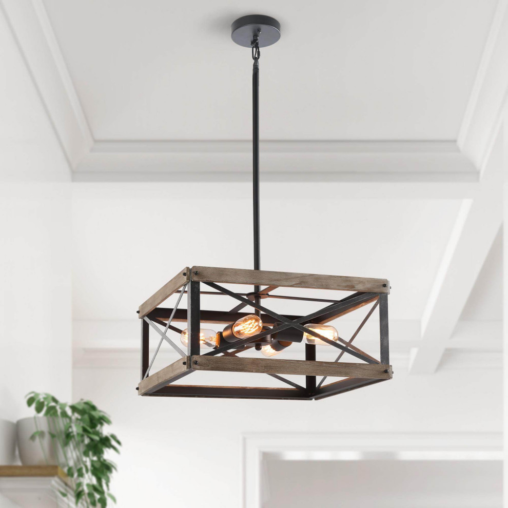 Laluz 4Light Framhouse Matte and Wood Kitchen Pendant Lighting
