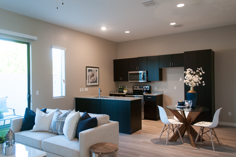 Example of a small transitional home design design in Phoenix