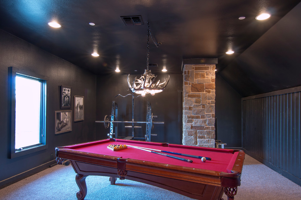 This is an example of a mid-sized eclectic enclosed family room in Dallas with a game room.
