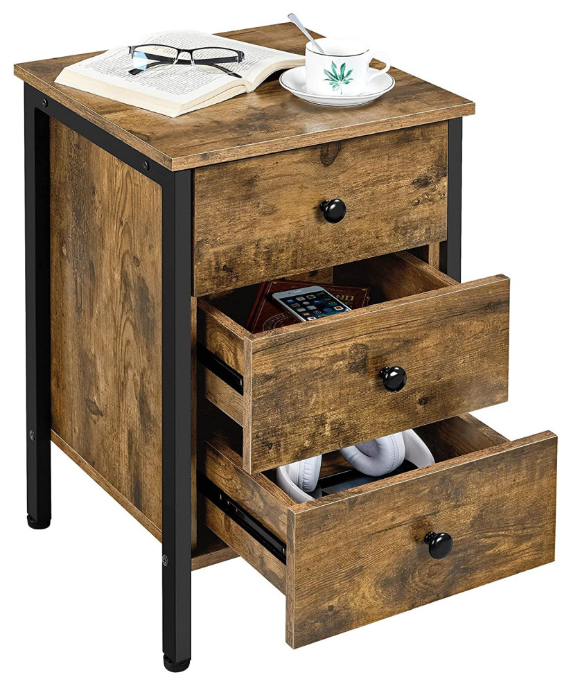 Industrial End Table with 3Drawer, Retro Tall Transitional