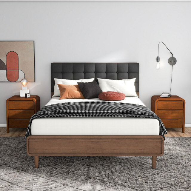 Mid Century Modern Nightstand With Drawer - Rustic Brown Fluted End Table For Bedroom & Small Spaces