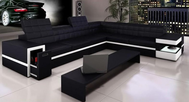 Waldorf Leather Sectional Modern Living Room Calgary By