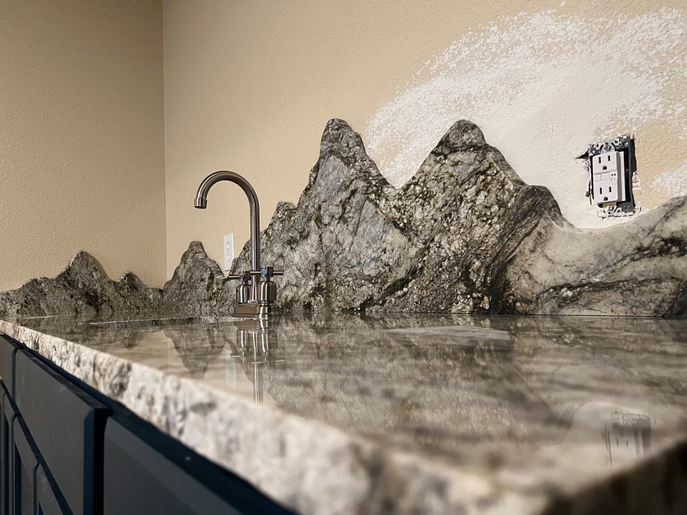 Granite Wet Bar With Custom Granite Mountain Backsplash Home Bar