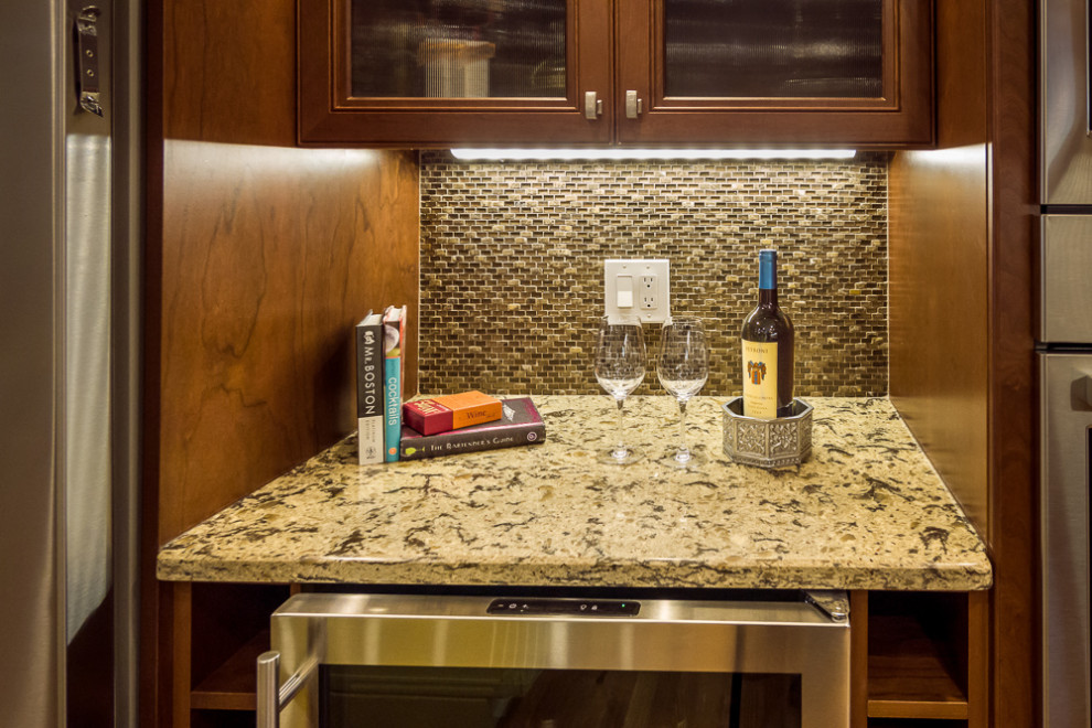 Photo of a mid-sized contemporary open plan kitchen in Boston with shaker cabinets and with island.