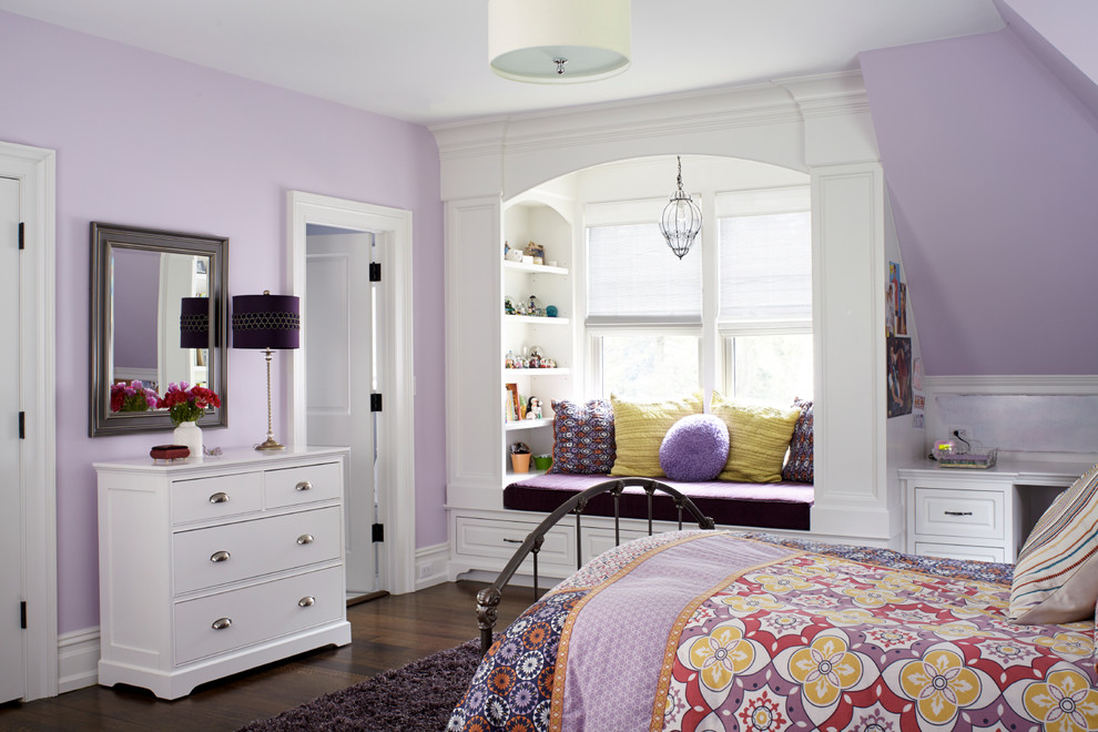 This is an example of a traditional kids' room in New York with purple walls.