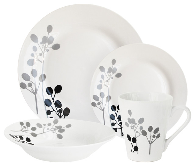 Jay Companies Black Floral 16 Piece Dinner Set View in Your Room