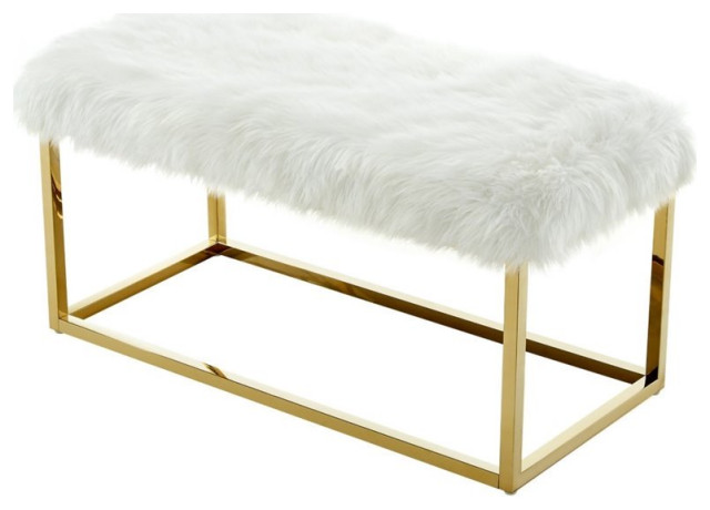 Posh Bench Posh Living Joseph Faux Fur Fabric Bench in Gray/Chrome - Contemporary ...