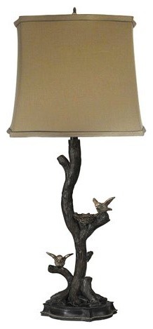 Sterling Chicks On A Branch, Dark Bronze With Silver Leaf Table Lamp