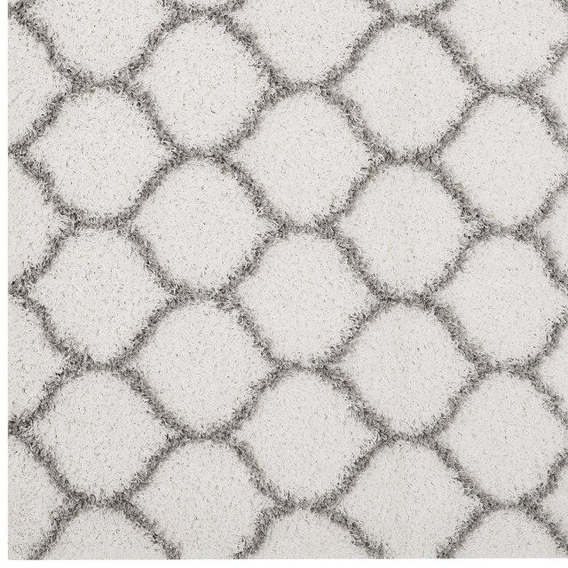 Ivory and Gray Solvea Moroccan Trellis 8x10 Shag Area Rug Contemporary Area Rugs by First