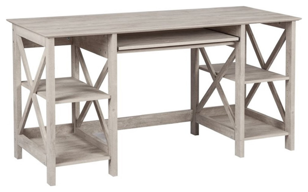 Saint Birch Honduras XCross Farmhouse Wood Writing Desk in Washed Gray