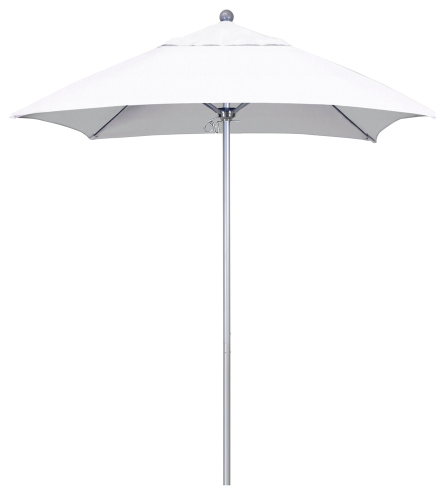 6' Silver Anodized Push Lift Fiberglass Rib Aluminum Umbrella, Sunbrella, Natural