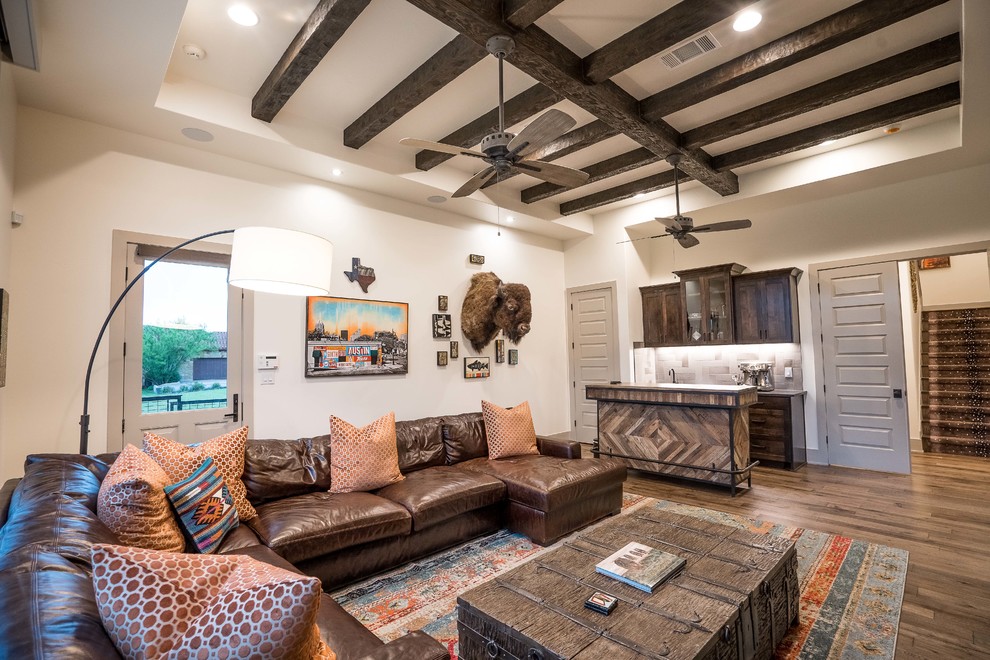 This is an example of a mediterranean family room in Austin.