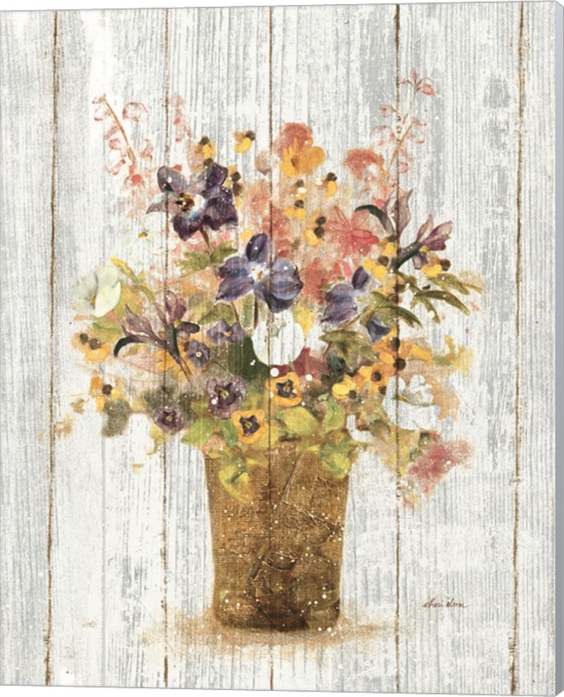 Wild Flowers In Vase Ii On Barn Board By Cheri Blum Canvas Wall