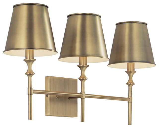 Whitney 3 Light Bathroom Vanity Light, Aged Brass Traditional