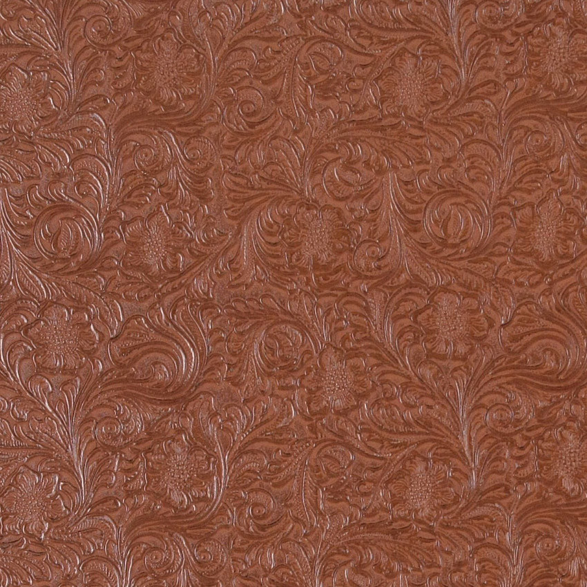 Clay Brown Tooled Floral Designed Upholstery Faux Leather By The Yard