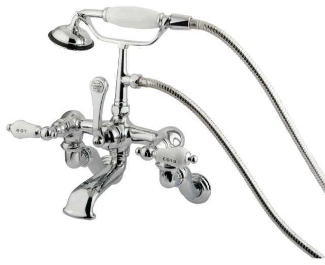 Kingston Brass Wall Mount Clawfoot Tub Faucet With Hand Shower, Polished Chrome