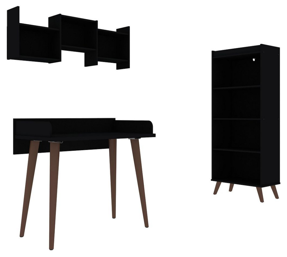 Hampton 3Piece Home Basic Office Set, Black Midcentury Home Office