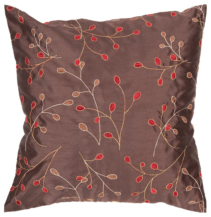 Blossom by Surya Pillow Cover, Dk.Brown/Red/Camel, 18' x 18'