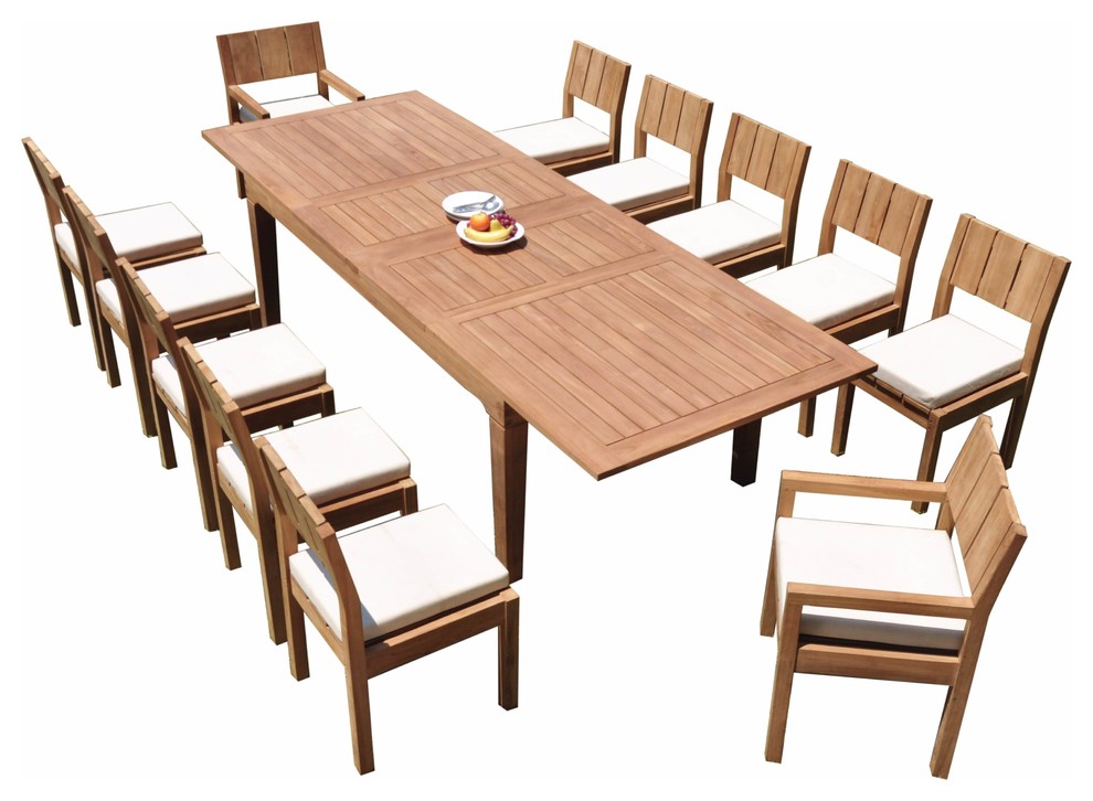 13Piece Outdoor Teak Dining Set 122" Extension Rectangle Table, 12