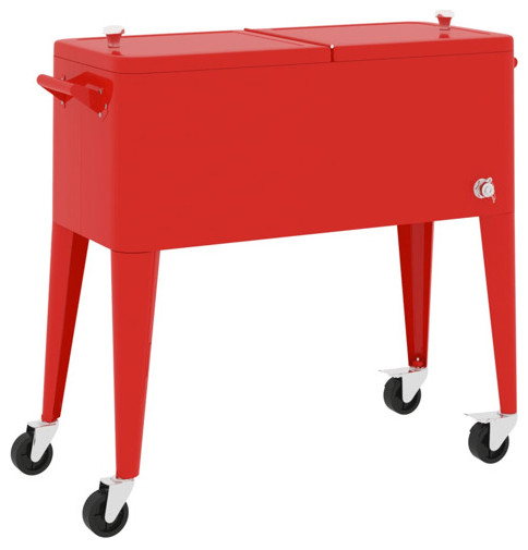 vidaXL Cooler Cart with Wheels Outdoor Patio Cooler Bar Cart for Outside Red