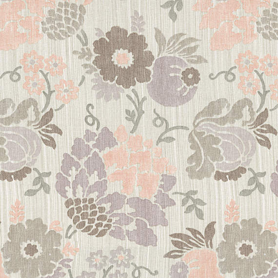 Lavendar and Pink Stencil Floral Linen Fabric