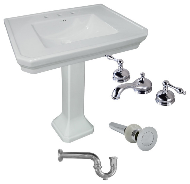 Pedestal Sink White Large Vitreous Victorian with Widespread Faucet