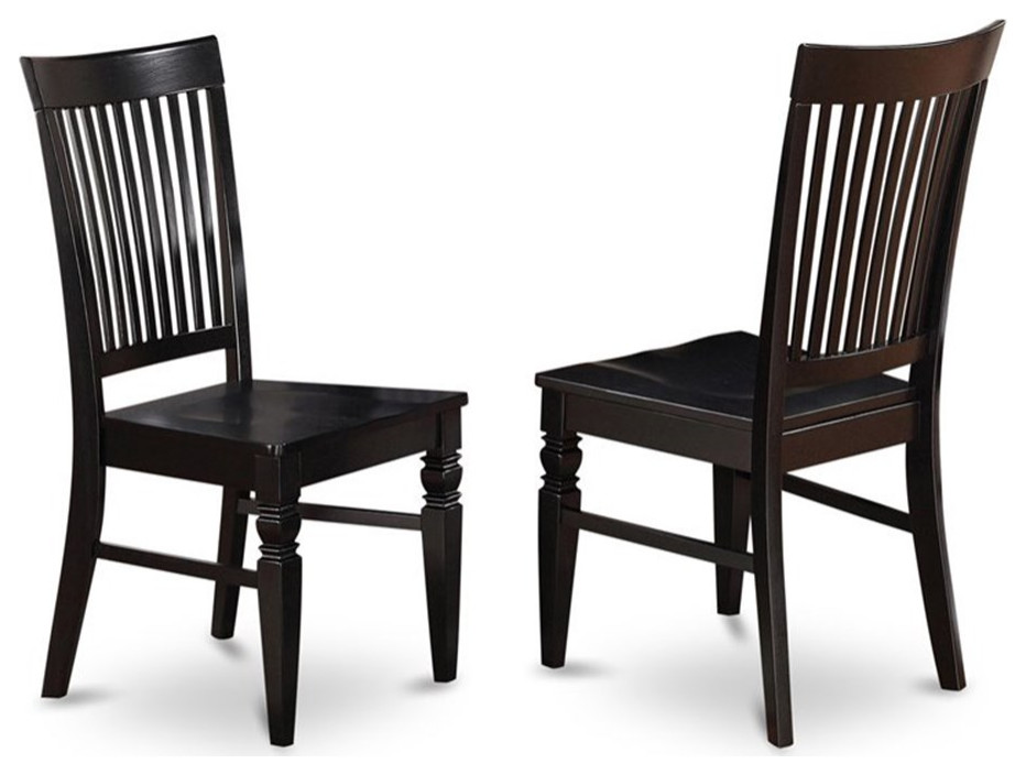 East West Furniture Weston 10" Wood Dining Chairs in Black (Set of 2)