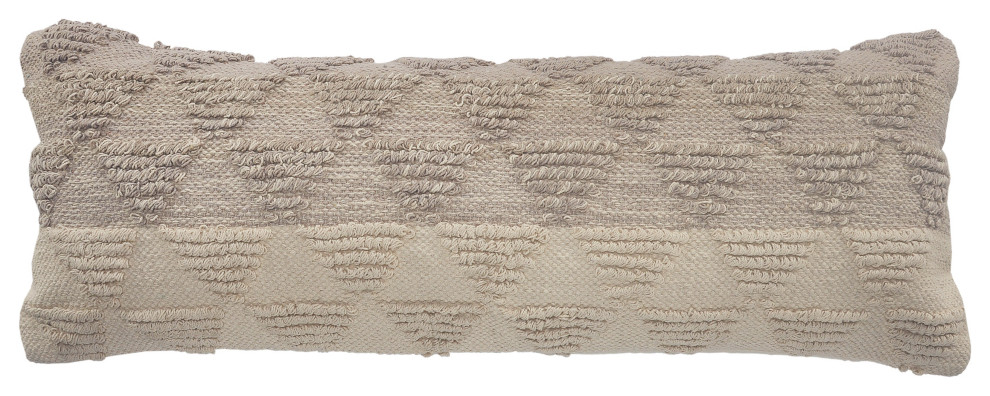 Textured Pyramids Color Block Cotton Throw Pillow, Taupe, 14"x36"