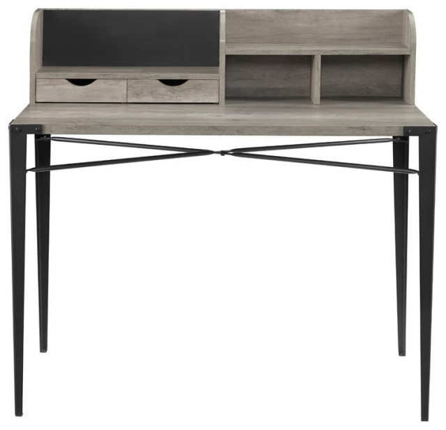 42" Industrial Secretary Desk with Hutch Grey Wash Industrial