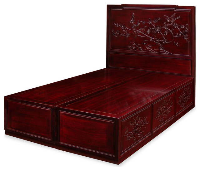 Rosewood Cherry Blossom Design Platform, Asian Bed Frame Queen Size