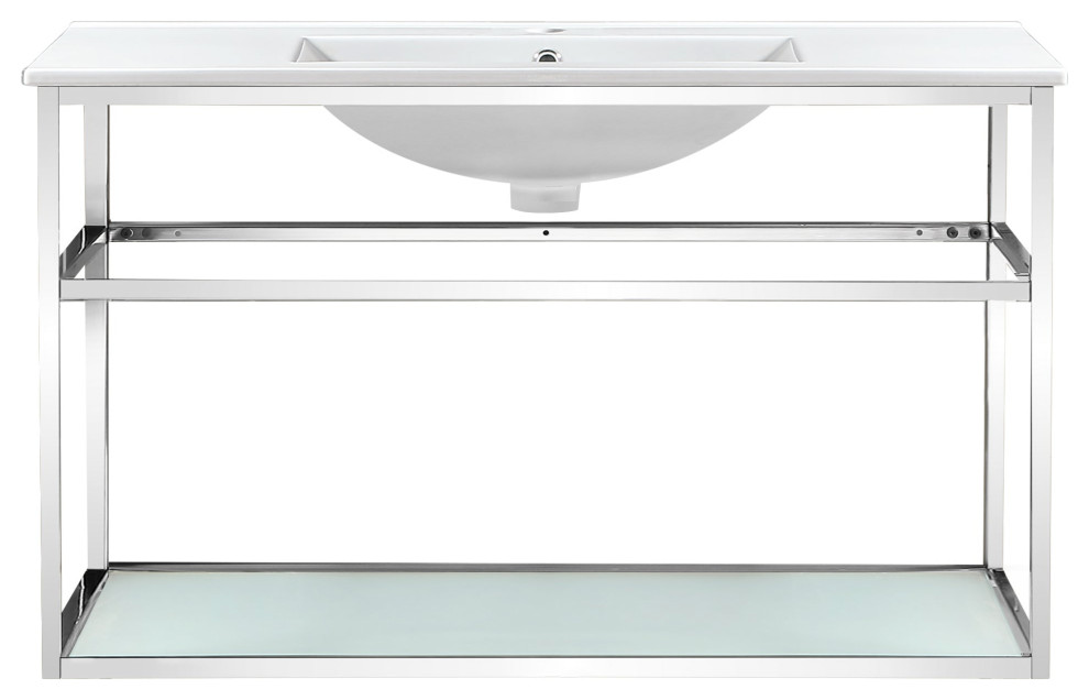 Pierre 36" Single, Open Shelf, Chrome Metal Frame Bathroom Vanity
