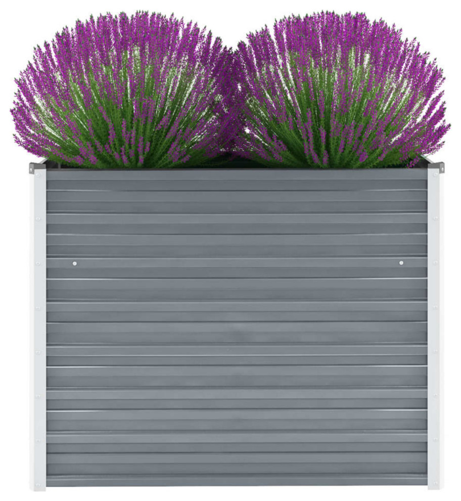 vidaXL Garden Raised Bed Galvanized Steel 39.4"x15.7"x31.3" Gray Contemporary Outdoor Pots