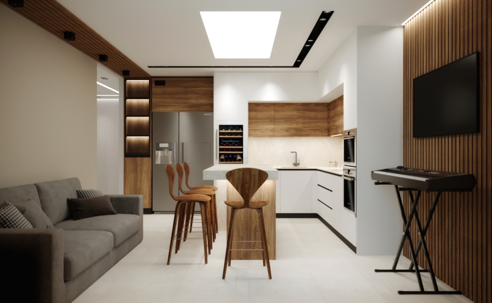 Кухня-гостиная для молодой пары в стиле Total minimalism