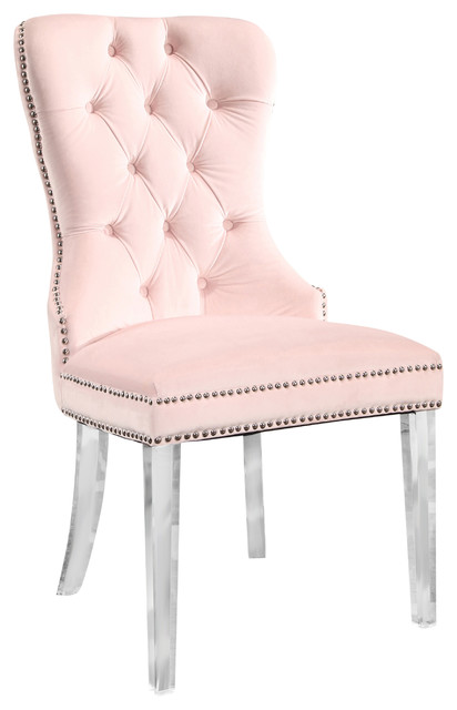 Andre Tufted Velvet Dining Chair With Acrylic Legs, Pink