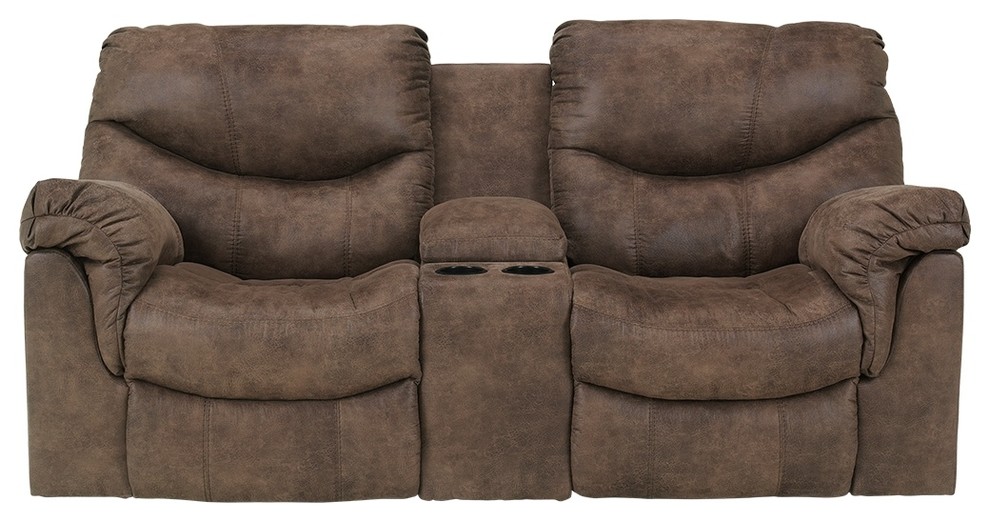 Ashley Furniture Alzena Faux Leather, Leather Double Recliner Loveseat With Console