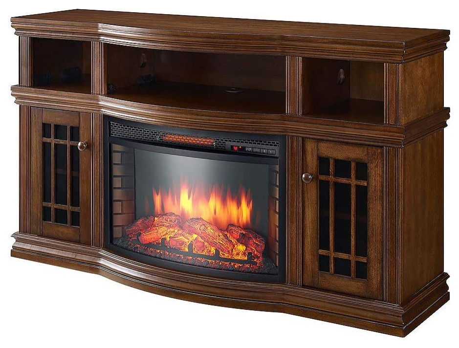 Muskoka Glendon Electric Fireplace Entertainment Center in Burnished Pecan Transitional