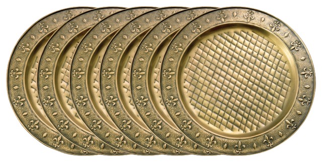 Set of 6 13" Dia. Antique Brass Versailles Charger Plates