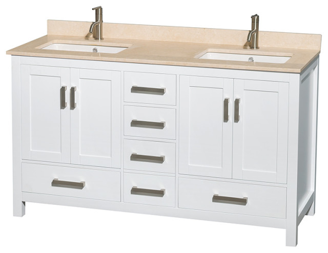 Wyndham WCS141460DWHIVUNSMXX 60 Inch Vanity with Ivory Marble Top in ...