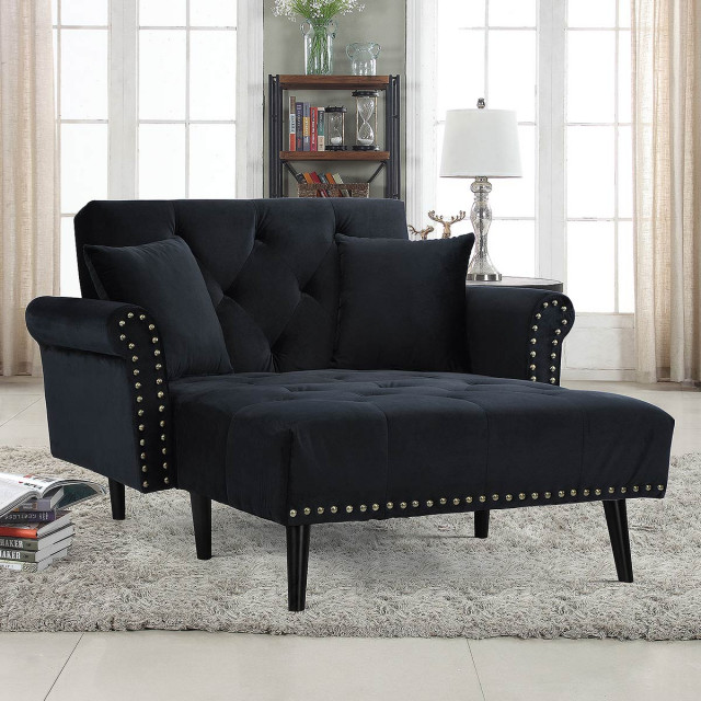 Modern Velvet Fabric Recliner Sleeper Chaise Lounge Futon Sleeper