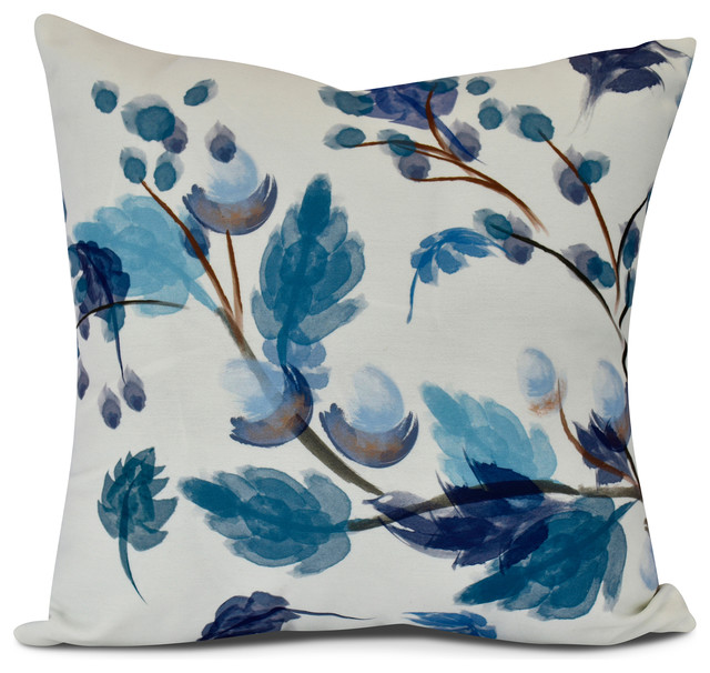 Acorn Floral, Floral Print Indoor/Outdoor Pillow, Navy Blue,18 x 18-inch